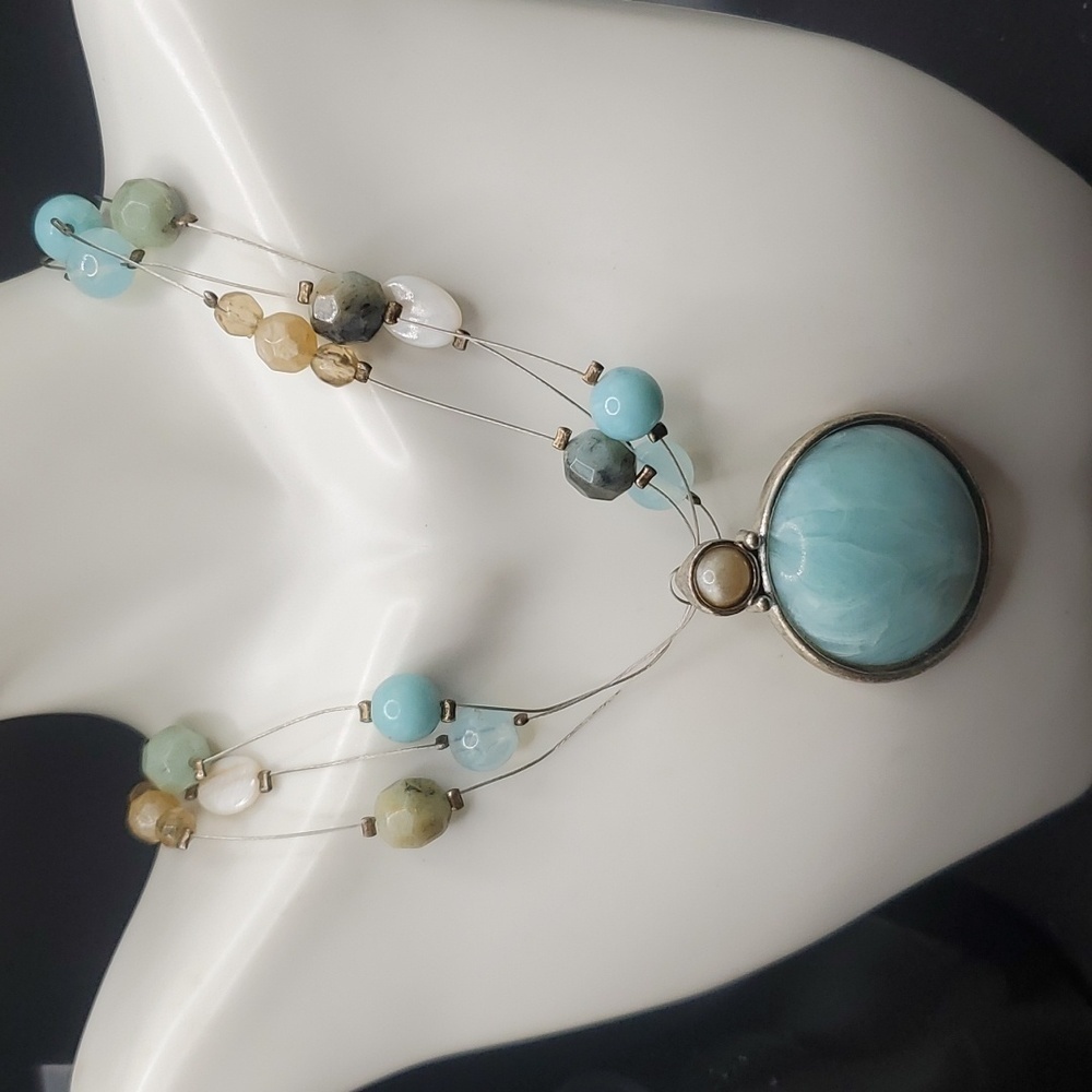 N3007 regal floating precious stone turquoise‎ necklace